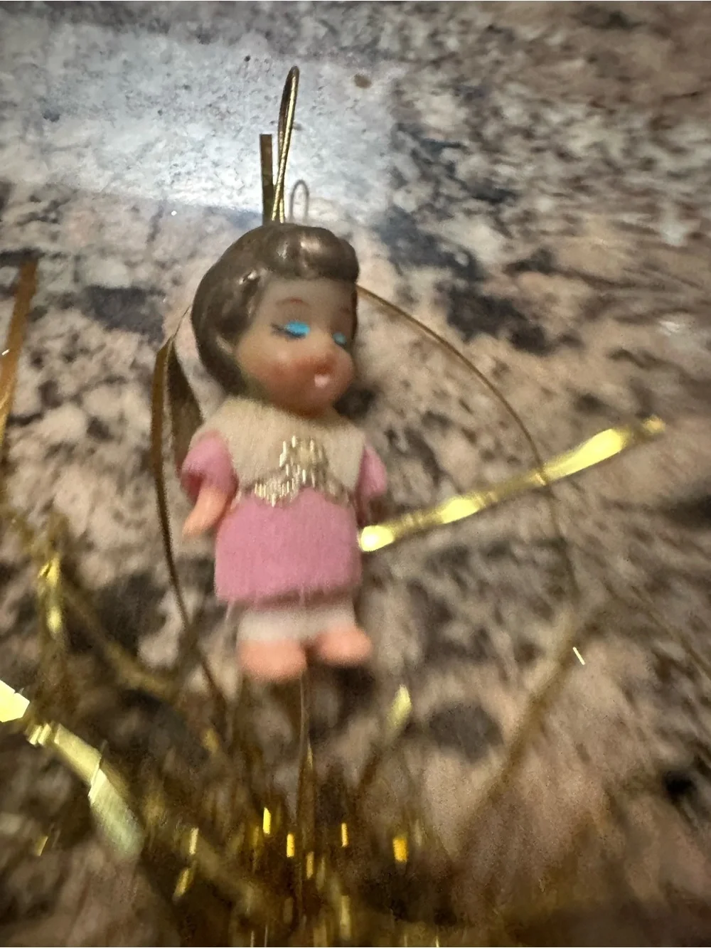 Vintage MCM Atomic Fountain Pink Angel Ornament with Gold Tinsel *READ*